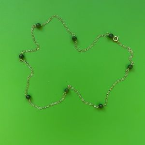 [Vintage] 14K Yellow Gold and Jade Bead Station Necklace